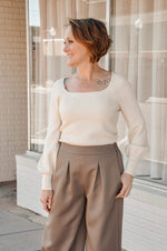 Lincoln Peplum Sleeve Birch Ribbed Sweater by Another Love