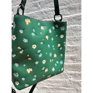 Coach Green Floral Leather Shoulder Bag Bucket Crossbody