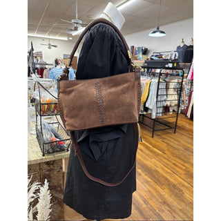 Lodis Brown Suede Shoulder Bag with Braided Detail