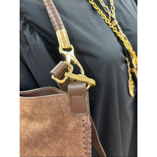 Lodis Brown Suede Shoulder Bag with Braided Detail