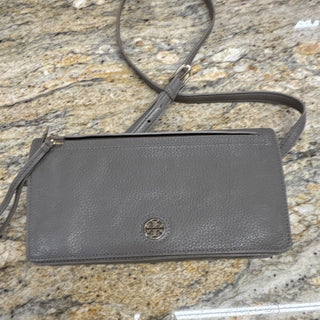 Tory Burch taupe Gray Small Pebbled Logo Crossbody Bag