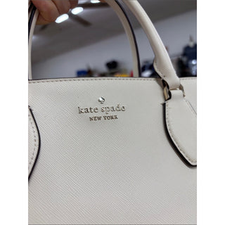 kate spade Cream Leather Top-Handle Satchel with Logo