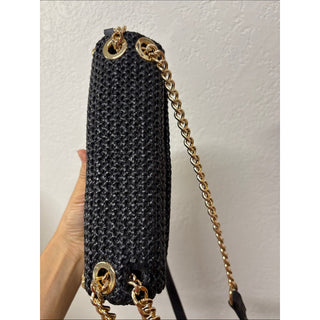 INC Black Woven Shoulder Bag with Gold Studs
