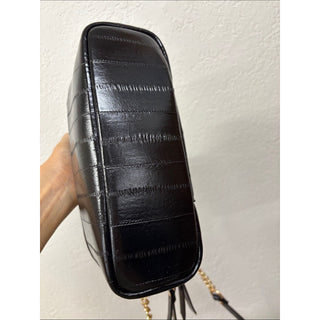 Steve Madden Black Patent Mini Top-Handle Bag with Beaded Accent