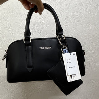 Steve Madden Black Small Satchel Top Handle Zip Bag w Coin Purse Charm