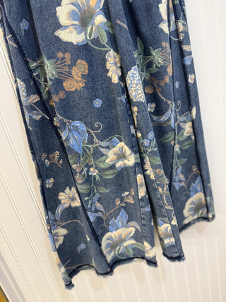 Floral Print Wide Leg Denim Pants