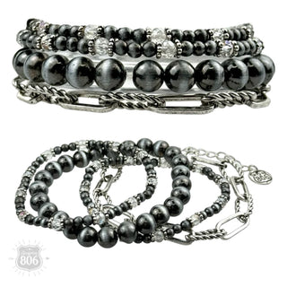 Silver Western Burnished Pearl Bead & Chain Bracelet Set