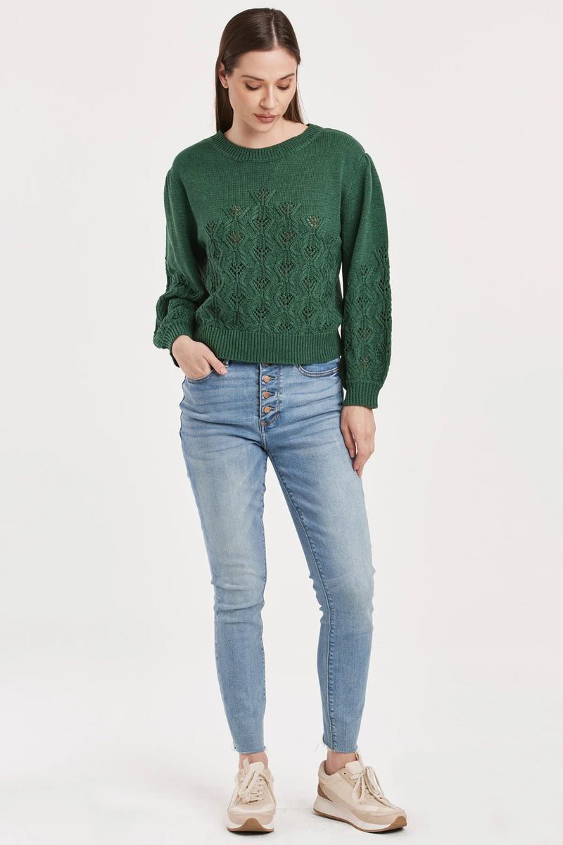 Another Love Krista Clover Pointelle Puff Sweater