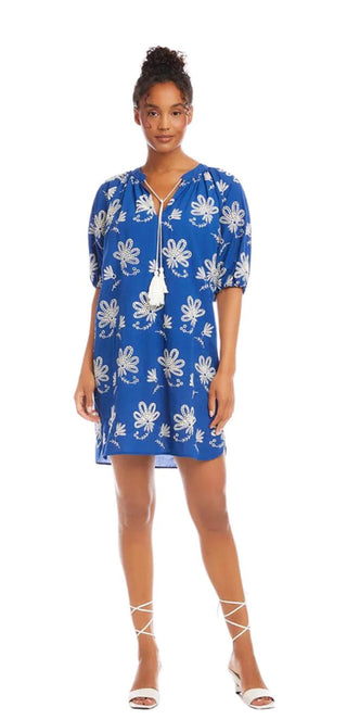 Karen Kane Blue Floral embroidered cotton Tassel dress
