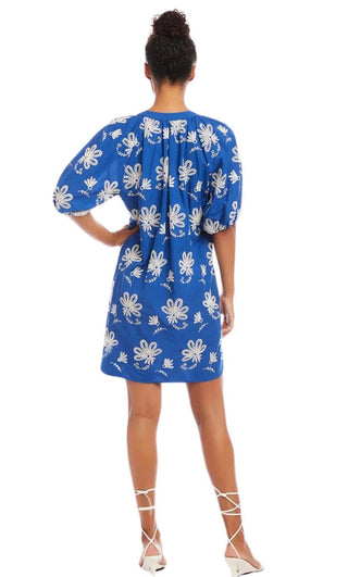 Karen Kane Blue Floral embroidered cotton Tassel dress