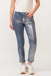 Dear John Blaire Silver Foil Mid Rise Slim Straight Jeans