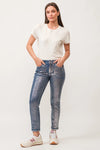 Dear John Blaire Silver Foil Mid Rise Slim Straight Jeans