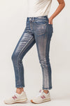 Dear John Blaire Silver Foil Mid Rise Slim Straight Jeans