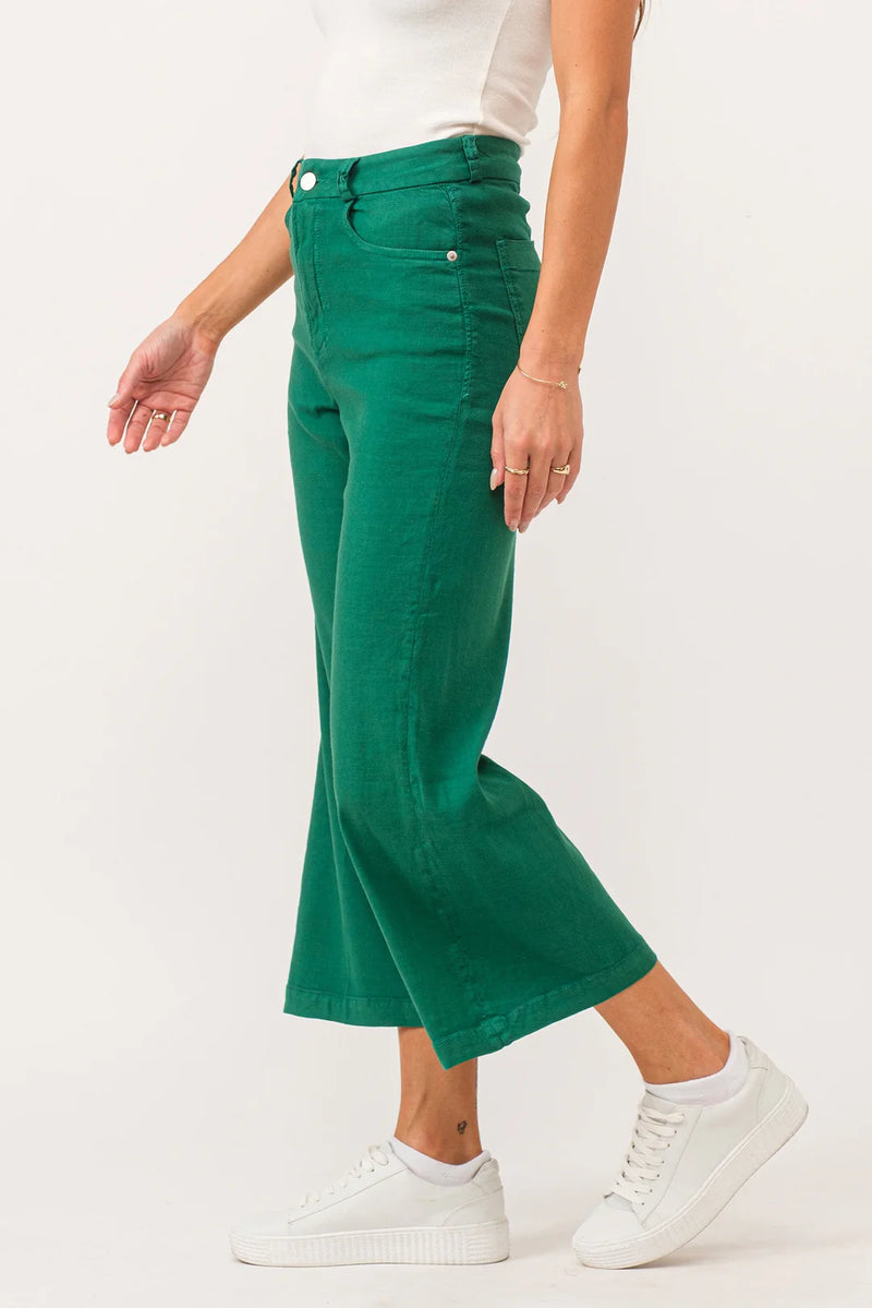 Dear John Audrey Galapegos Green Linen Cropped Jeans