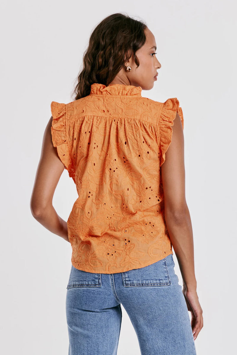 Dear John Ellie Apricot Crush Ruffle Embroidery Top