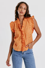 Dear John Ellie Apricot Crush Ruffle Embroidery Top