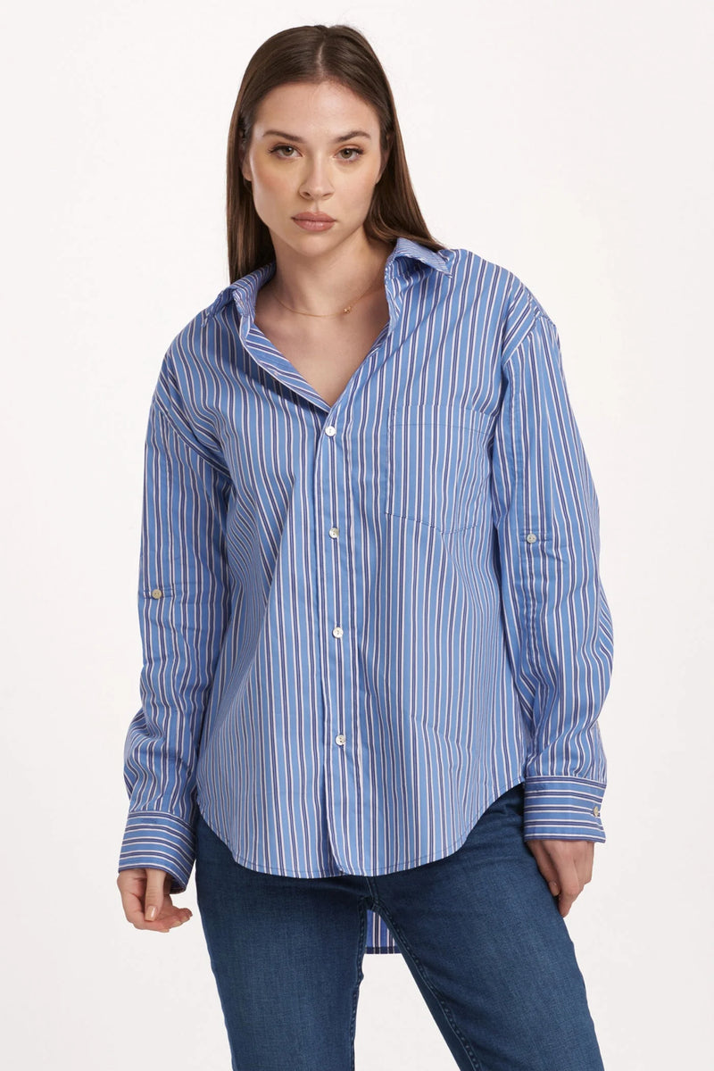 Dear John Lola Oversized Blue Lines Button Down