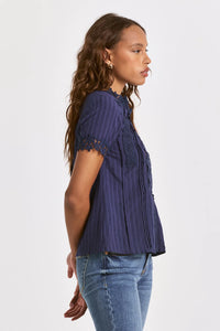 Dear John Jazlyn Floral Mesh French Blue Top