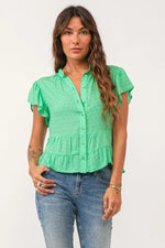 Dear John Doris Green Flare Petal Sleeve Top