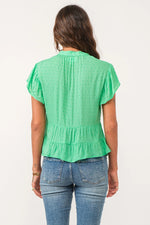 Dear John Doris Green Flare Petal Sleeve Top