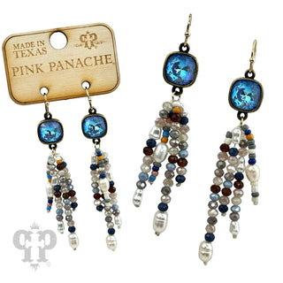 Blue Bead Fringe Earrings