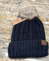 CC Knitted Pom Pom Hat with Fuzzy Fleece Lining