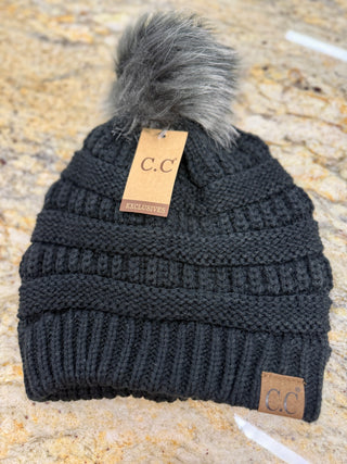 CC Beanie w/Faux Fur Pom