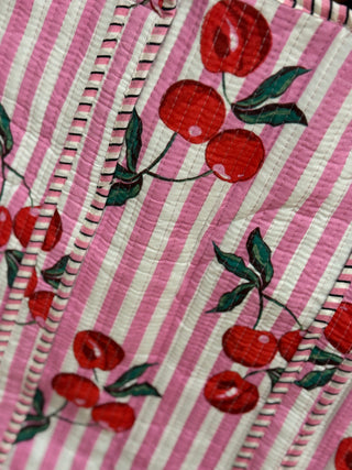 Sweet Pick Pink Cherry Stripe Tote Bag