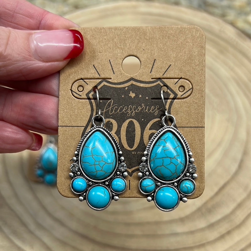 Turquoise Earrings with Rhinestones