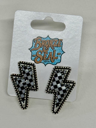 Checker Thunder Bolt Stud Earrings