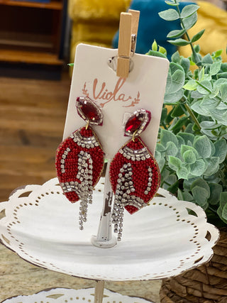 Crimson Football Seed Bead Earrings