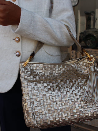 Donna Karan glenwood Metallic woven small Gold Shoulder Bag
