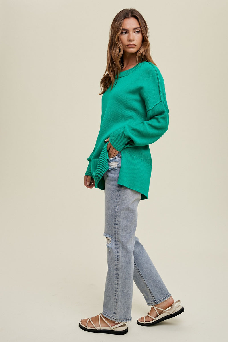 Kelly Green Reverse Stitching Sweater