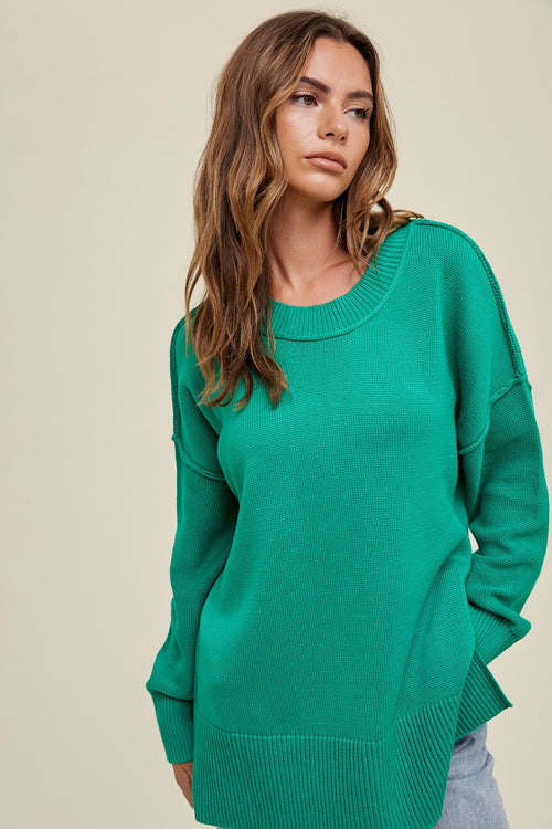 Kelly Green Reverse Stitching Sweater