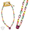 Enamel Chain Link Necklace w/Crystal Pendant