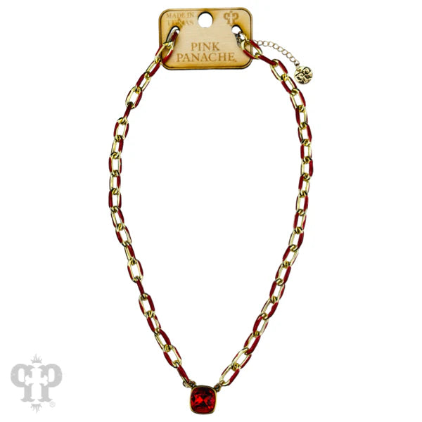 Enamel Chain Link Necklace w/Crystal Pendant