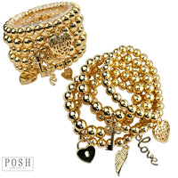 Gold Mixed Charm & Metallic Beaded Bracelet Set