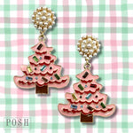 Pink Christmas Tree Earrings