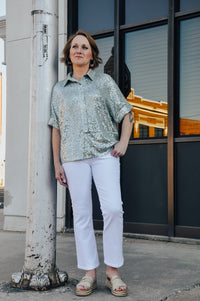 Mint Sequin Resort Shirt