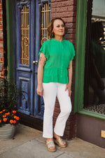 Dear John Doris Green Flare Petal Sleeve Top