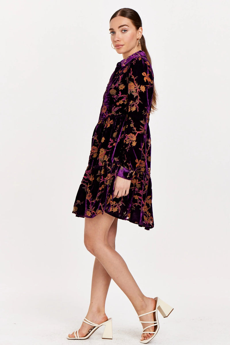 Katie Imperial Purple Floral Velvet Dress by Another Love