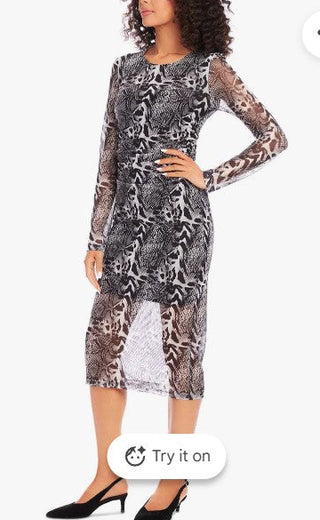 Karen Kane cheetah mesh Shirred midi Dress