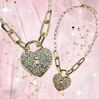 Rhinestone Heart Locket Necklace Set