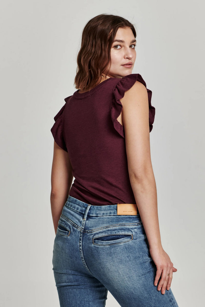 North Ruffle Trim Top in Prune by Another Love