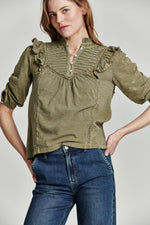 Another Love Kendall Pleated Top in Laurel Oak