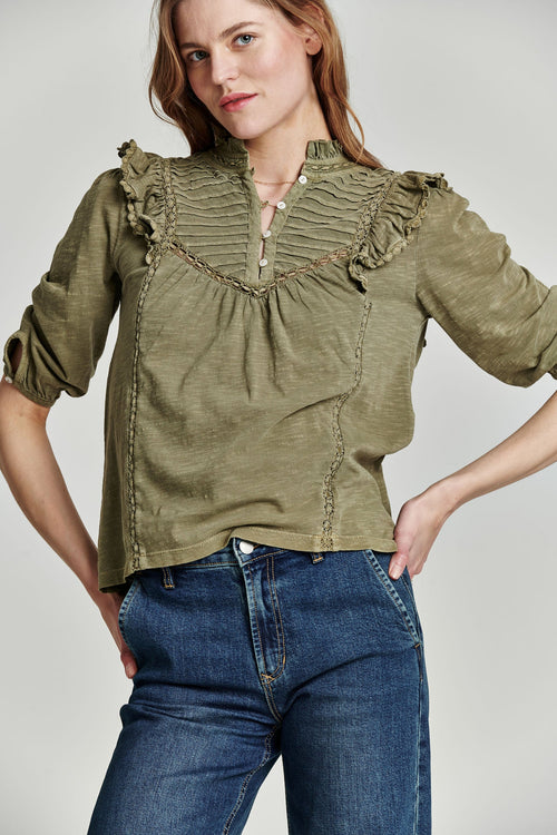 Another Love Kendall Pleated Top in Laurel Oak