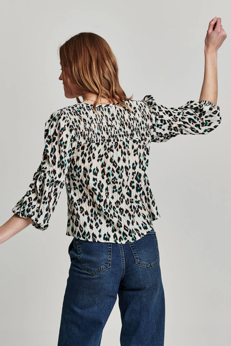 Another Love Granada Bell Sleeve Etched Leopard Top