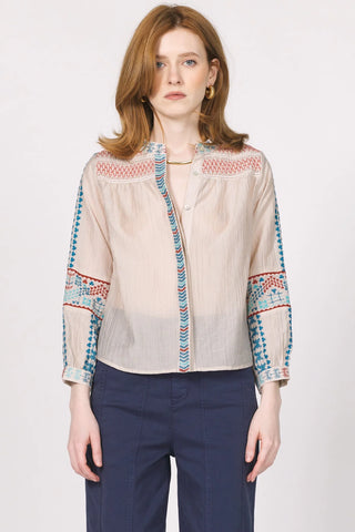 Another Love Makenna Almond Embroidery Top