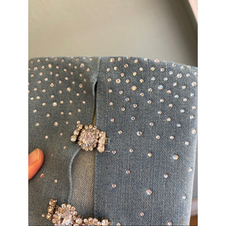 Thalia Sodi Blue/Beige Ombre Crystal-Embellished Denim High-Heel Boots W8M