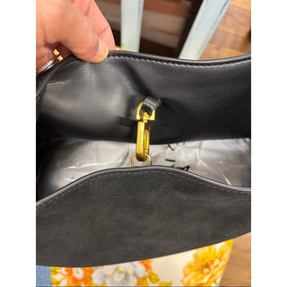 Donna Karan Black Suede Shoulder Bag with Gold Logo